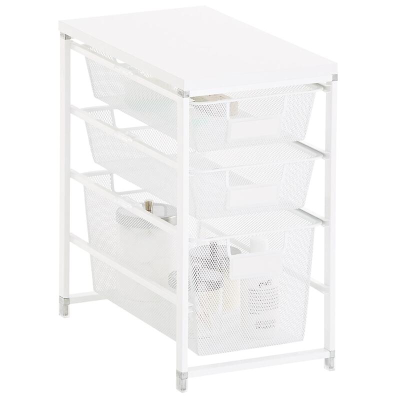 White Cabinet-Sized Elfa Mesh Bath Storage Unit with 3 Drawers