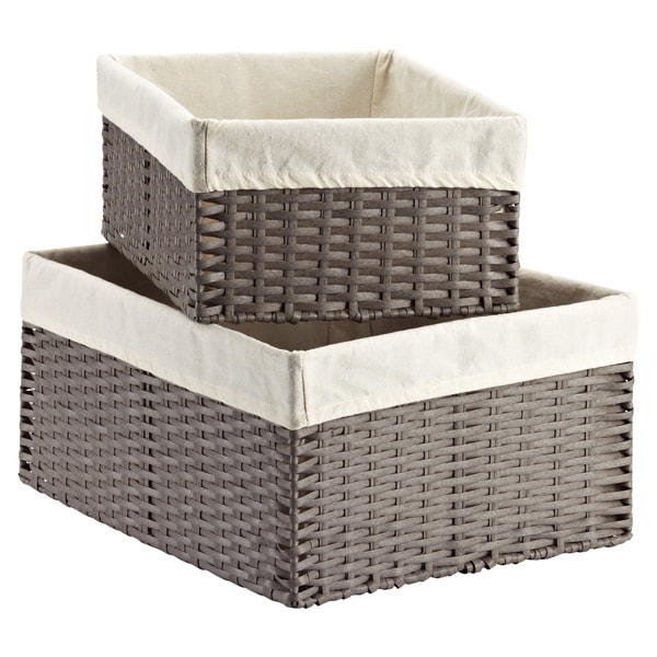 Woven Rectangular Storage Bins with Beige Fabric Liners