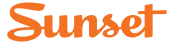 The word "Sunset" in a vibrant orange hue in a stylized font, with the letters flowing together in a smooth, cursive-like manner.
